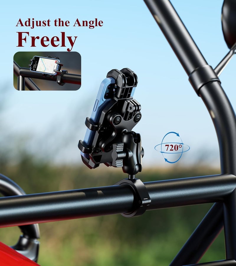 BRCOVAN UTV Phone Mount with Vibration Dampener, Adjustable Heavy Duty UTV Roll Cage Cellphone Holder Fit on 1.5''/1.65''/1.75''/1.85''/2'' Roll Bar, Compatible with 5.4''-6.9'' Smartphones - Image 5